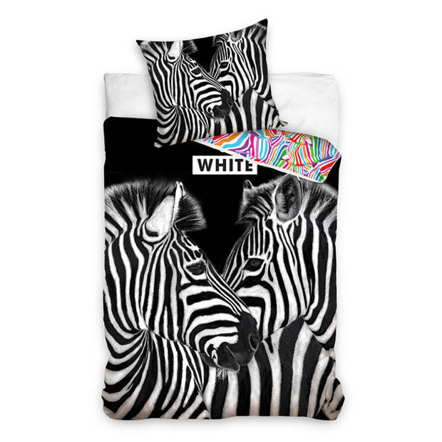 Soms soms rechtbank Trappenhuis Animal Pictures Zebra zwart/wit – Dekbedovertrek – Eenpersoons – 140×200 cm  – Cherry Shop